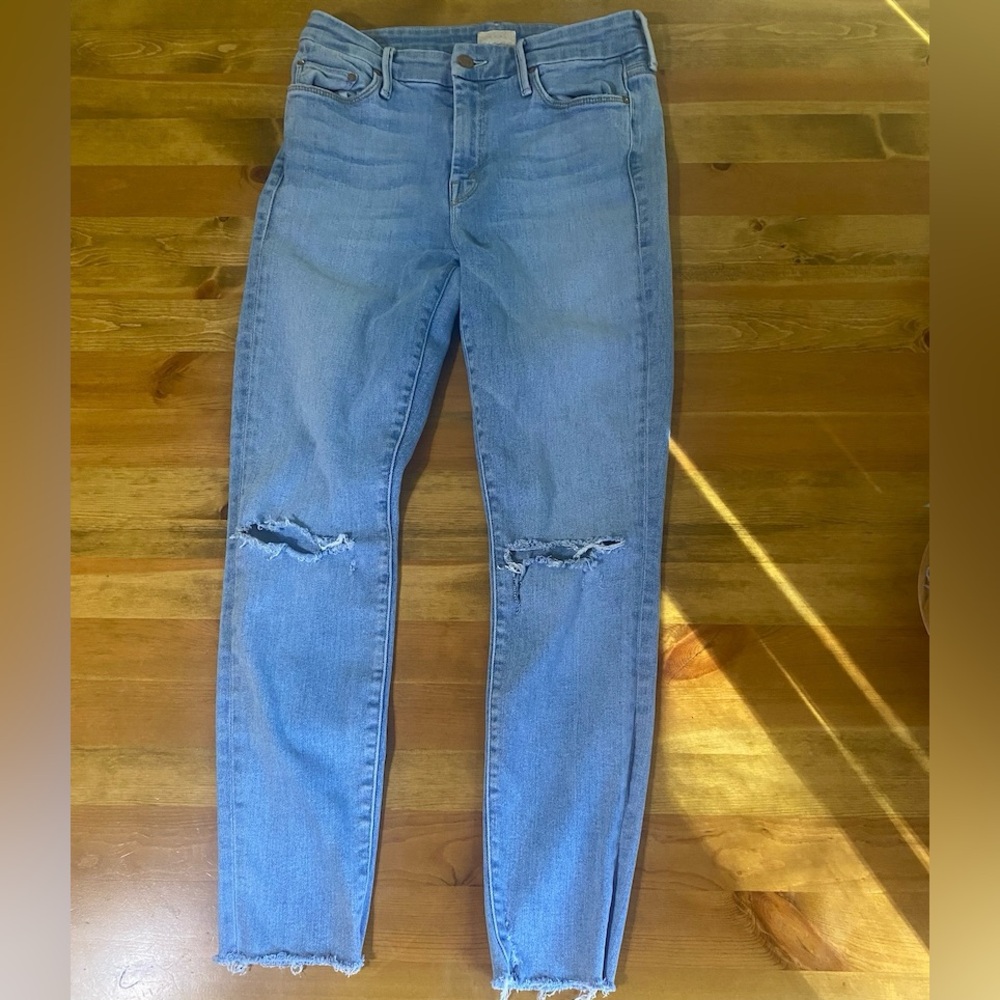 MOTHER Light Blue Distressed Skinny Jeans